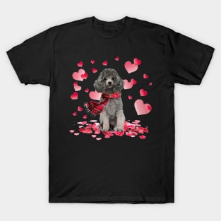 Silver Miniature Poodle Hearts Love Happy Valentine's Day T-Shirt